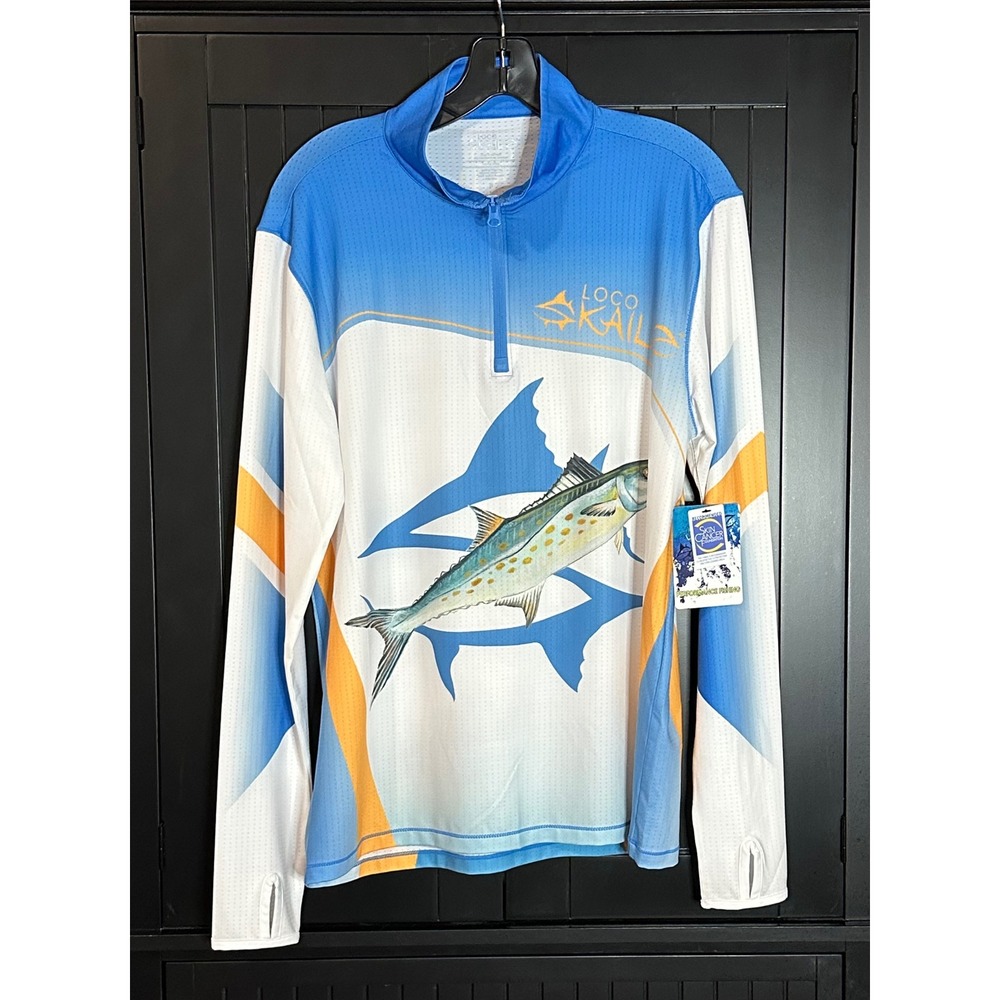 Loco Skailz Performance Fishing Shirt‎ Quarter Zip Long Sleeve Fish Graphic S